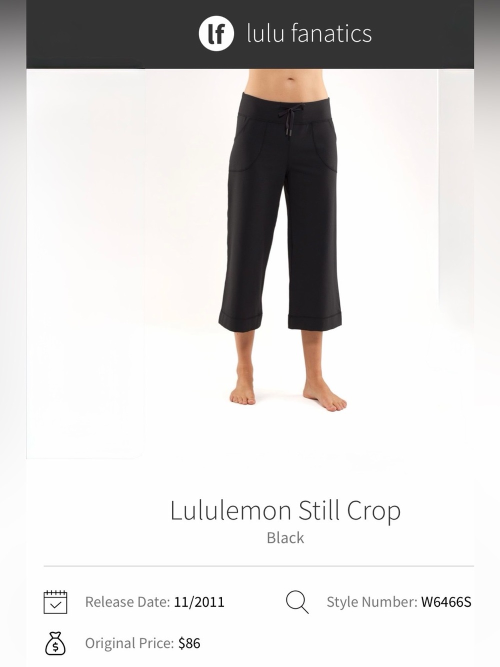 Vintage lululemon athletica Still Crops in Black size 2